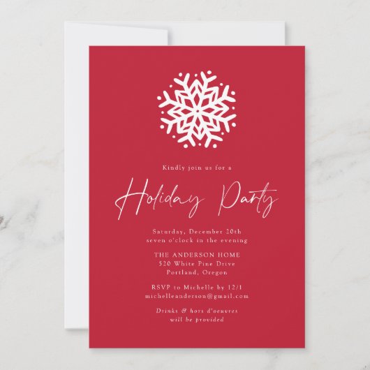Invitation Red Simple Snowflake Fête (Devant)