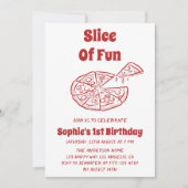 Invitation Red Slice of Fun Pizza First Birthday Party   (Devant)