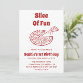 Invitation Red Slice of Fun Pizza First Birthday Party   (Debout devant)