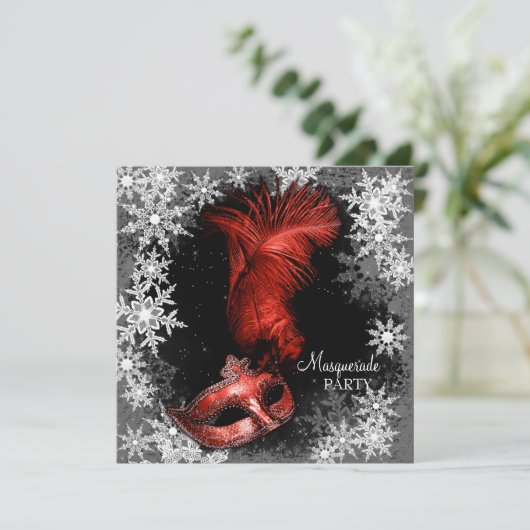 Invitation Red Snowflake Masquerade Party (Debout devant)