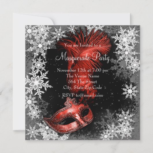 Invitation Red Snowflake Masquerade Party (Dos)