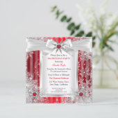 Invitation Red Snowflake Silver Bow Winter Wonderland Party (Debout devant)