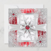 Invitation Red Snowflake Silver Bow Winter Wonderland Party (Dos)