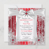 Invitation Red Snowflake Silver Bow Winter Wonderland Party (Devant)