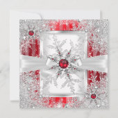 Invitation Red Snowflake Silver Bow Winter Wonderland Party (Dos)