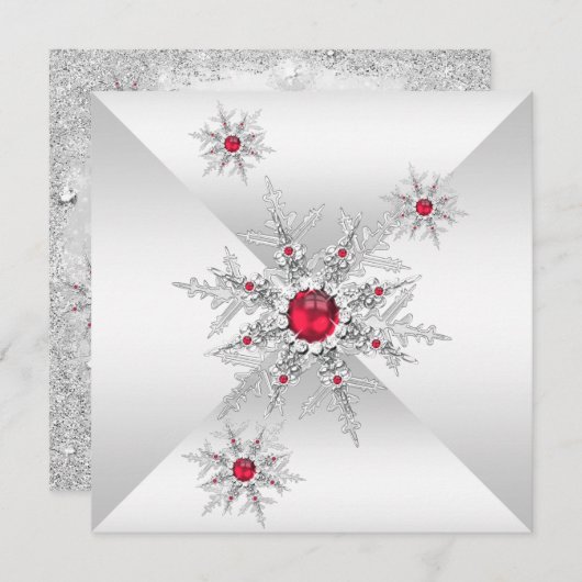 Invitation Red Snowflakes Winter Wonderland Anniversaire (Devant / Derrière)