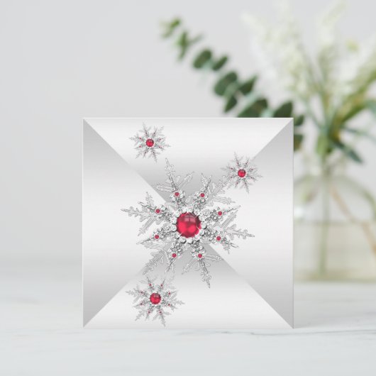 Invitation Red Snowflakes Winter Wonderland Anniversaire (Debout devant)