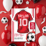 Invitation Red Soccer Sports Boy Jersey Anniversaire de enfan<br><div class="desc">Score gros avec notre Invitation de fête d'anniversaire de football rouge pour enfants! Parfait pour les jeunes athlètes qui vivent et respirent le football, cette invitation va certainement lancer les festivités d'anniversaire avec style. Doté d'un maillot de football dynamique et d'un ballon de football classique aux tons rouges et blancs...</div>