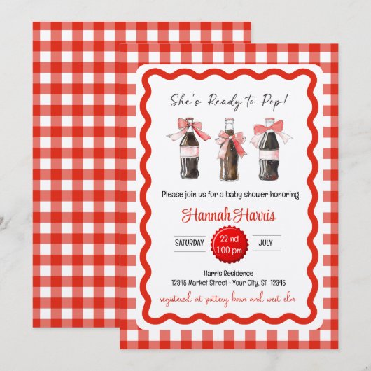 Invitation Red Soda Baby Ready to POP Baby Shower  (Devant / Derrière)
