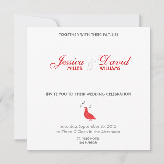 Invitation Red Songbird Modern Wedding (Devant)