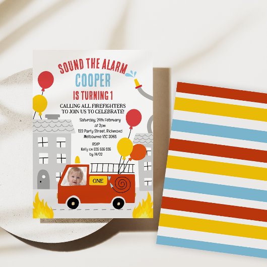 Invitation Red Sound The Alarm Fire Engine 1er anniversaire