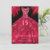 Invitation Red Sparkel Gown Black Quinceanera (Debout devant)