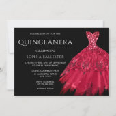 Invitation Red Sparkel Gown Black Quinceanera (Dos)