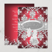 Invitation Red Sparkle Diamond Tiara Princess Sweet 16 Invita (Devant / Derrière)