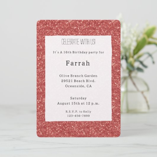 Invitation Red Sparkle Glitter Birthday   (Debout devant)