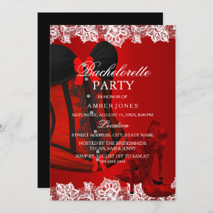 Invitation Red Sparkle Heels & Lace Corset Bachelorette