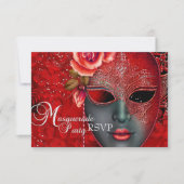 Invitation Red Sparkle Masquerade Party RSVP (Devant)