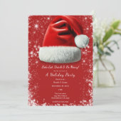 Invitation Red Sparkle Santa Hat Fête de Noël (Debout devant)