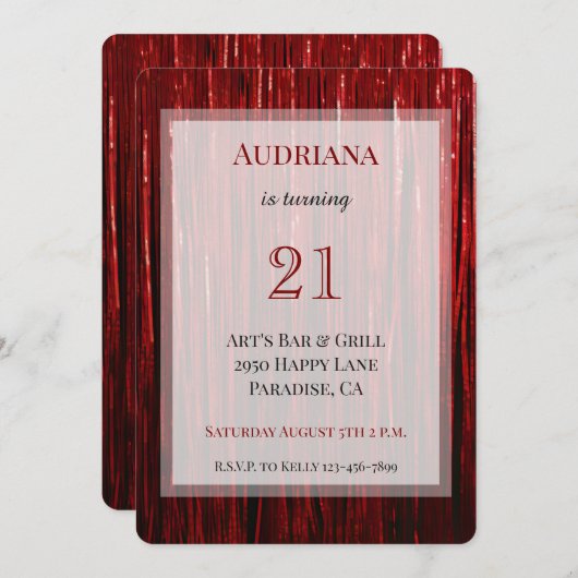 Invitation Red Sparkle Tinsel Stripes 21e anniversaire (Devant / Derrière)
