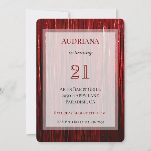 Invitation Red Sparkle Tinsel Stripes 21e anniversaire (Devant)