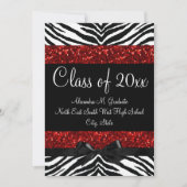 Invitation Red Sparkle Zebra Bow Graduation (Devant)