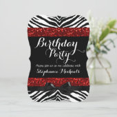 Invitation Red Sparkle Zebra Girl'anniversaire (Debout devant)
