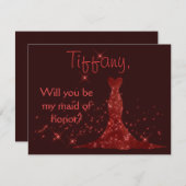 Invitation Red Sparkles Tu seras ma servante d'honneur (Devant / Derrière)