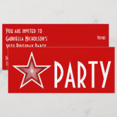 Invitation Red Star 'PARTY' rouge long (Devant / Derrière)