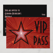Invitation Red Star 'VIP PASS' horizontal noir dos (Devant / Derrière)