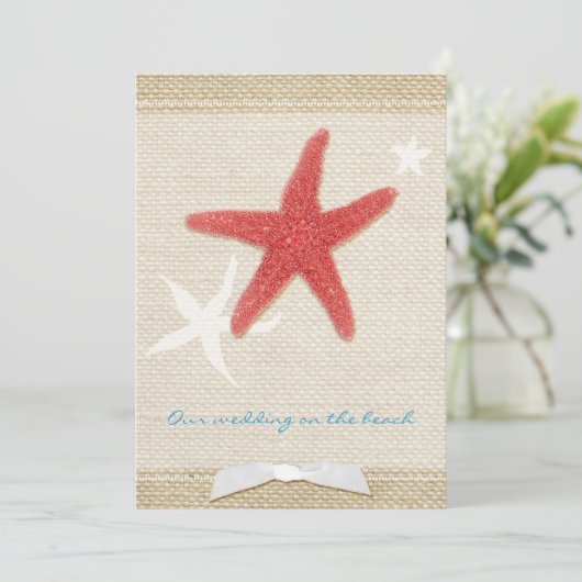 Invitation Red Starfish Rustic Beach Mariage (Debout devant)
