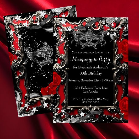 Invitation Red Stars Magical Night Masquerade Party Halloween