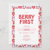 Invitation Red Strawberries Berry 1er fête d'anniversaire (Devant)