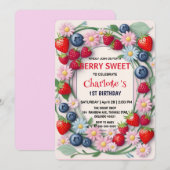 Invitation RED Strawberry 1er fête d'anniversaire (Devant / Derrière)