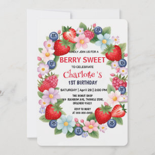 Invitation RED Strawberry 1ère fête d'anniversaire pour enfan