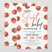 Invitation Red Strawberry Berry Sweet Baby Baby shower (Devant / Derrière)