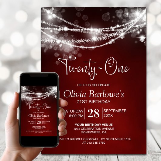 Invitation Red String Lights 21e fête d'anniversaire