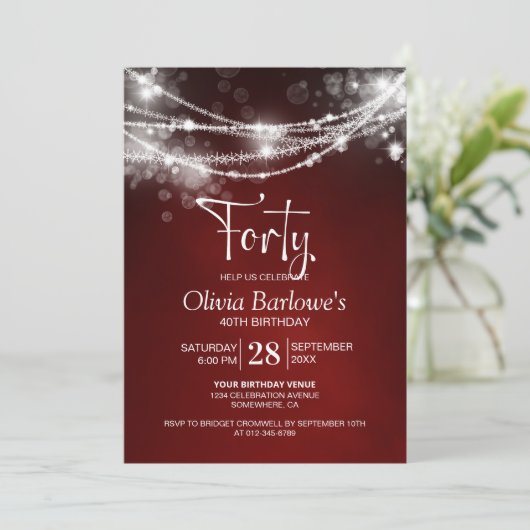 Invitation Red String Lights 40e fête d'anniversaire (Debout devant)