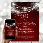 Invitation Red String Lights Surprise 21e fête d'anniversaire<br><div class="desc">Cette invitation rouge surprise à 21e anniversaire est conçue pour préparer le terrain pour une célébration vraiment mémorable. Les modèles de texte personnalisables vous permettent d'ajouter facilement le nom de l'invité honoré, les détails de la fête secrète et le lieu. Votre être aimé sera dans une nuit de rires et...</div>