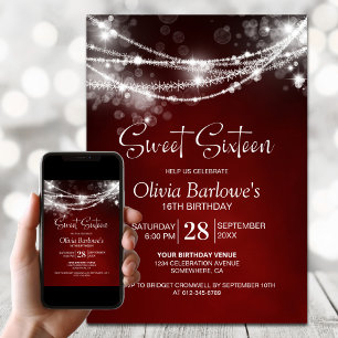 Invitation Red String Lights Sweet sixteen fête d'anniversair
