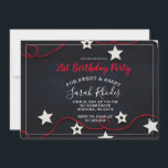 Invitation Red String & Stars Sweet Sassy 21e anniversaire<br><div class="desc">Une invitation fantaisiste moderne unique pour une jeune fille avec un invitation sucré et sassy,  des étoiles blanches et une corde rouge sur le noir,  avec une police de caractères blanc tendance. Personnaliser pour tout âge. Un rouge cool sur le thème de couleur noir design. Style frais et jeune.</div>