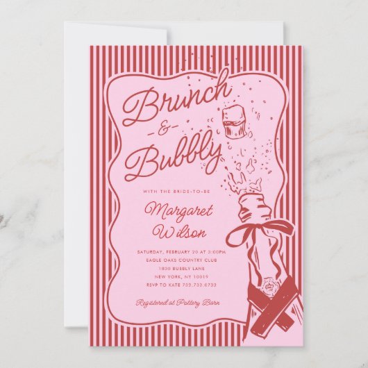Invitation Red Stripe Bow Brunch and Bubbly Bridal Shower (Devant)