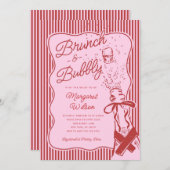 Invitation Red Stripe Bow Brunch and Bubbly Bridal Shower (Devant / Derrière)