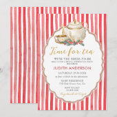 Invitation Red Stripes Christmas Tea Party Bridal Shower  (Devant / Derrière)