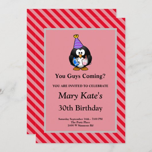 Invitation Red Stripes encadré Funny Anniversaire (Devant / Derrière)