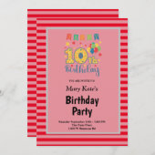 Invitation Red Stripes encadrées 10e fête d'anniversaire (Devant / Derrière)