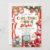 Invitation Red Stripes Fun Retro Christmas Movie Night Party (Devant)
