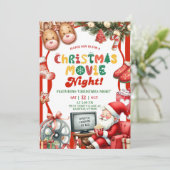 Invitation Red Stripes Fun Retro Christmas Movie Night Party (Debout devant)