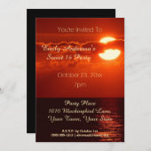 Invitation Red Sunset Summer Beach Thème Sweet 16 Anniversair (Devant / Derrière)