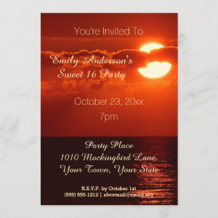 Invitation Red Sunset Summer Beach Thème Sweet 16 Anniversair