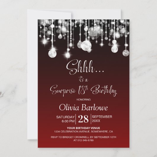 Invitation Red Surprise 18e fête d'anniversaire (Devant)